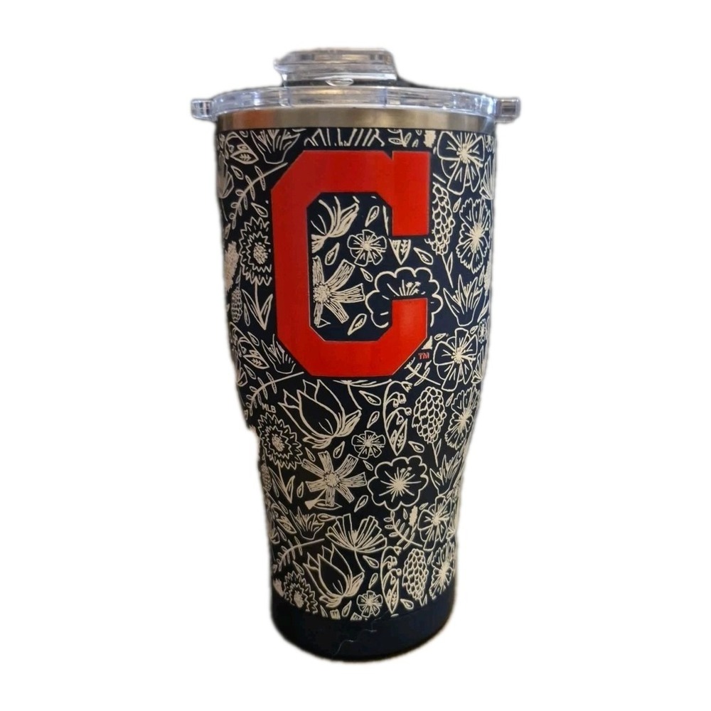 Orca  Clevland Indians 27oz Stainless Steel navy w/ flowers Insulated‎ Tumbler